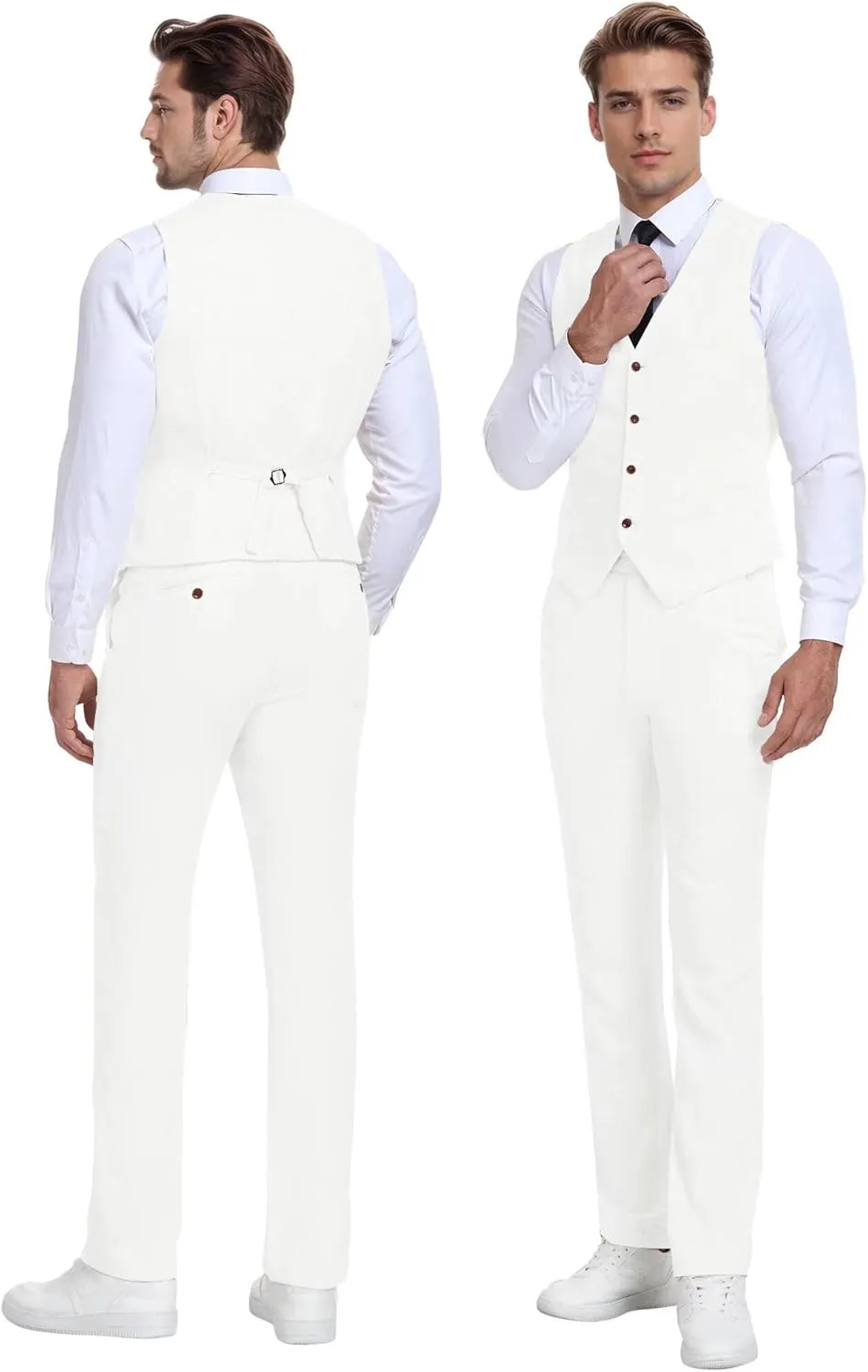 Wehilion Retro Linen Men Suit Beach Wedding Suit Summer Slim Fit 3 Pieces Light Weight Linen Suit Jacket Vest Pant Tuxedo