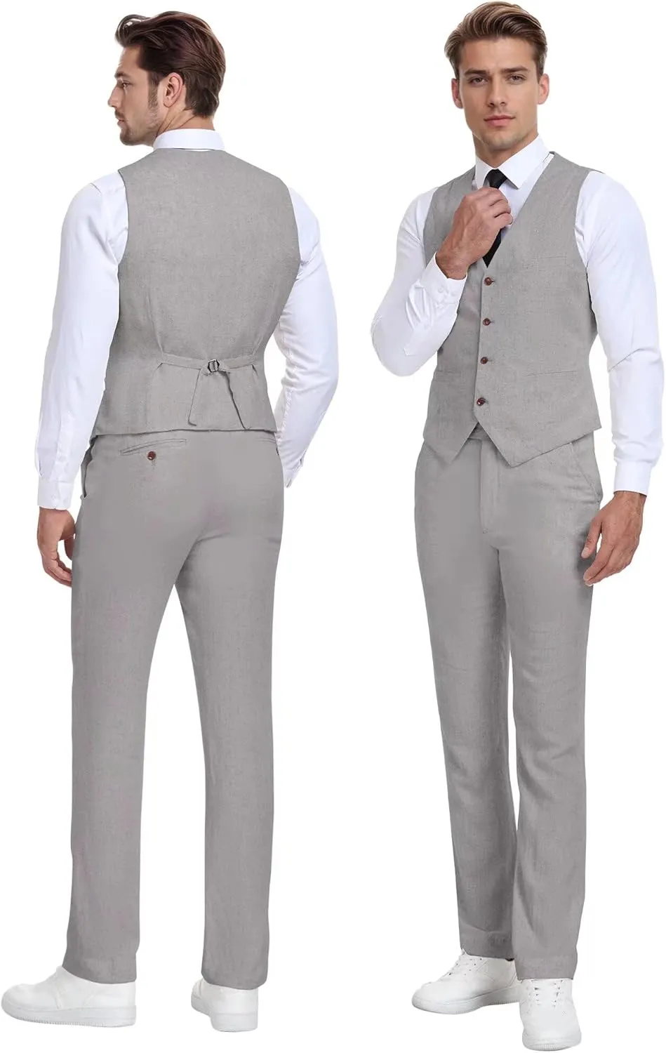 Wehilion Retro Linen Men Suit Beach Wedding Suit Summer Slim Fit 3 Pieces Light Weight Linen Suit Jacket Vest Pant Tuxedo