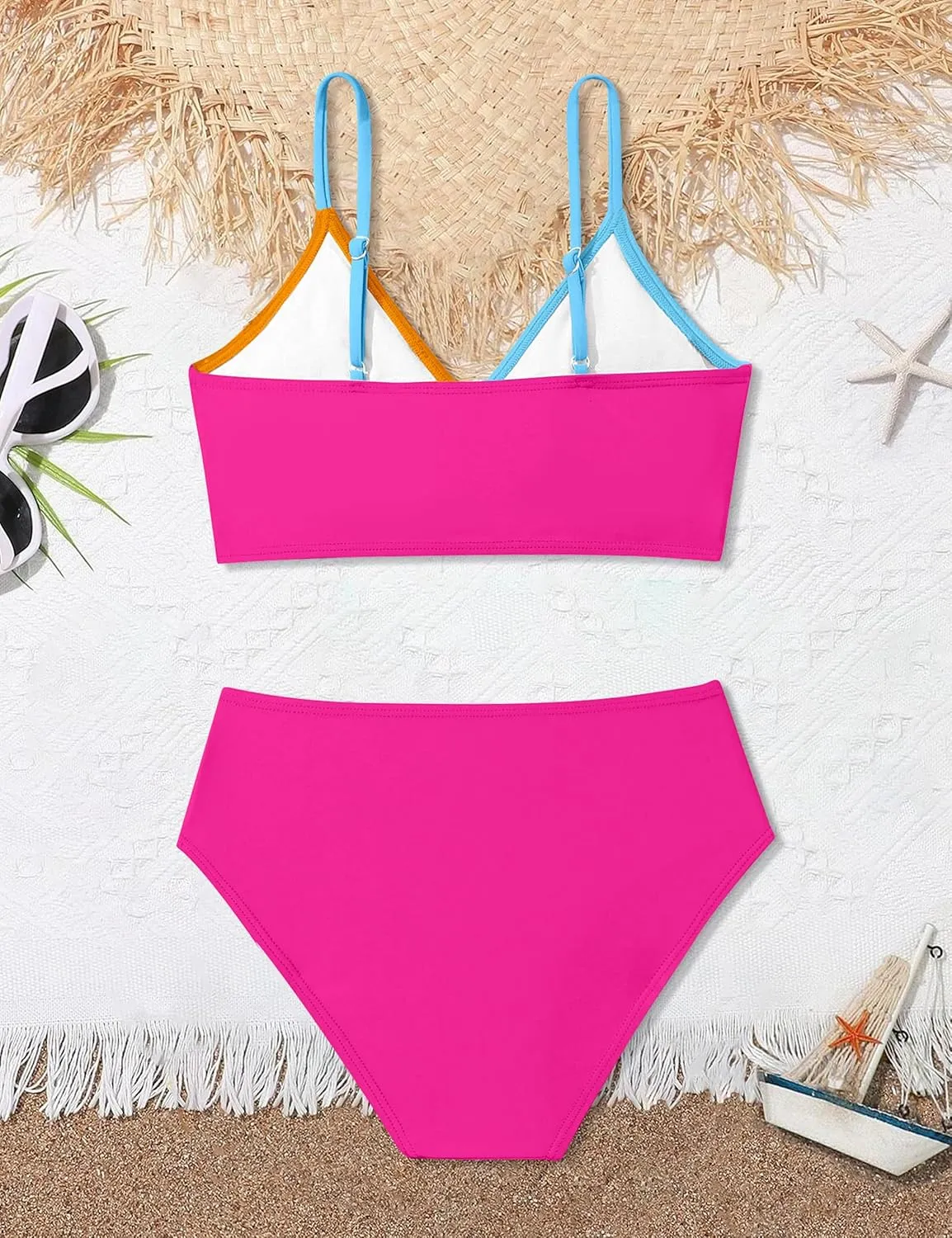 WIQI Girls Swimsuit Bikini Set 2 Piece Bathing Suits Color Block Criss Cross Swimwear Size 9-16