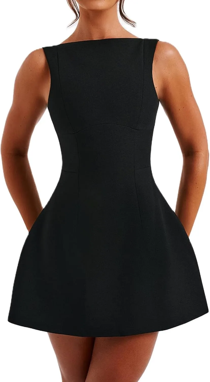 Women Cap Sleeve A Line Mini Dress Summer Party Sexy Solid Bodycon Short Dress Elegant Backless Mini Dress