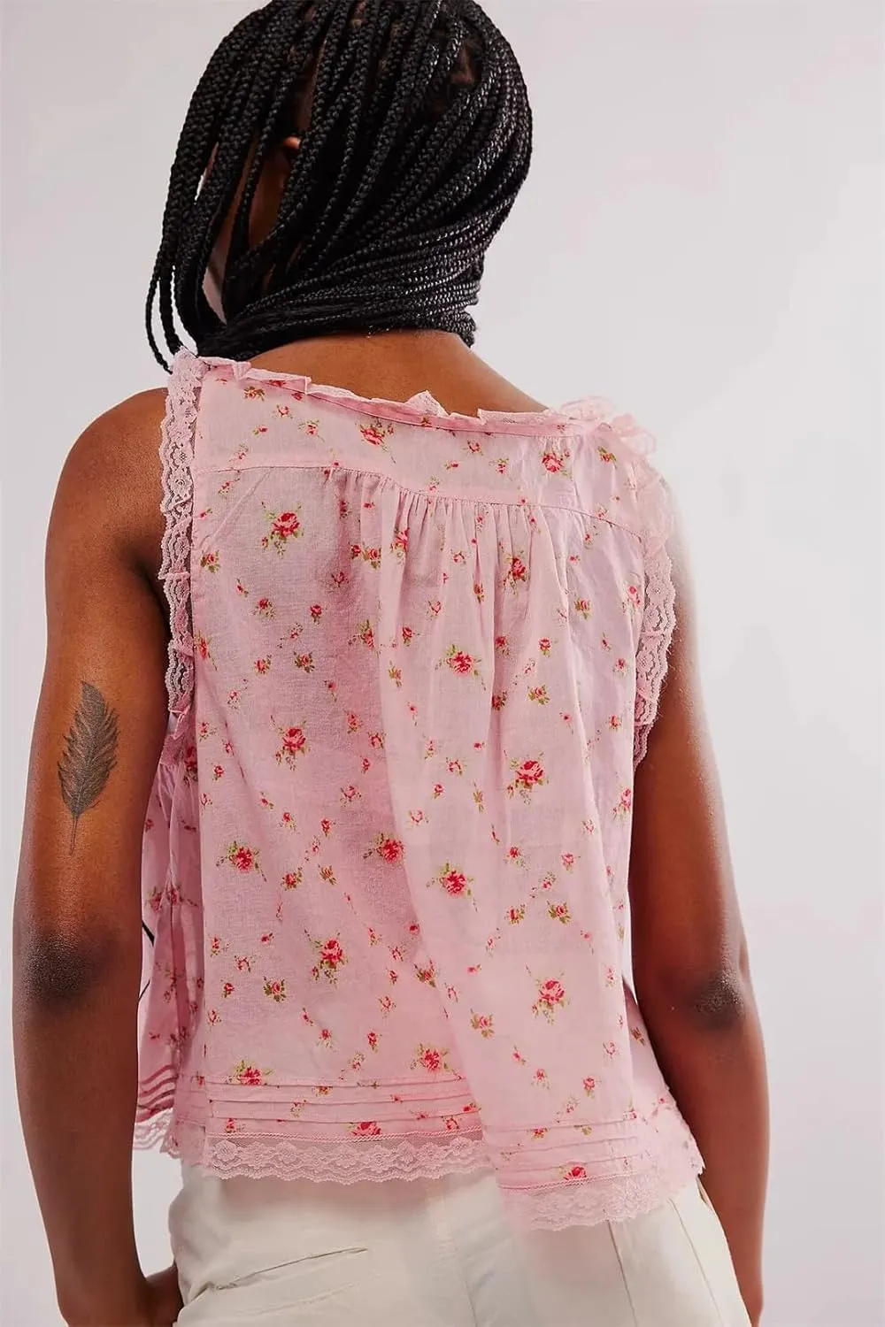 Women Summer Boho Beach Wear 100% Cotton Splicing Lace Shirts Loose Casual Sleeveless Tank Tops