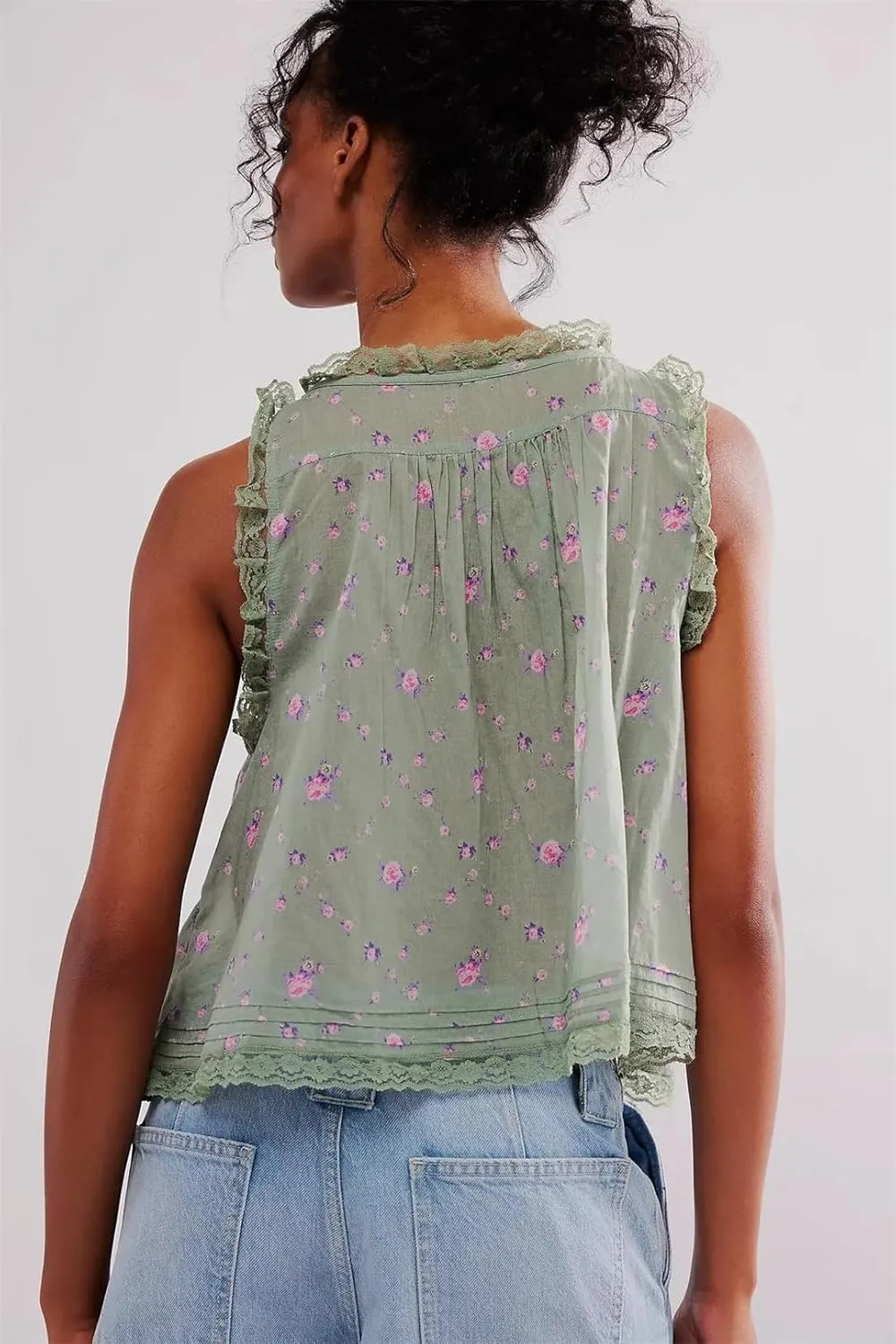 Women Summer Boho Beach Wear 100% Cotton Splicing Lace Shirts Loose Casual Sleeveless Tank Tops