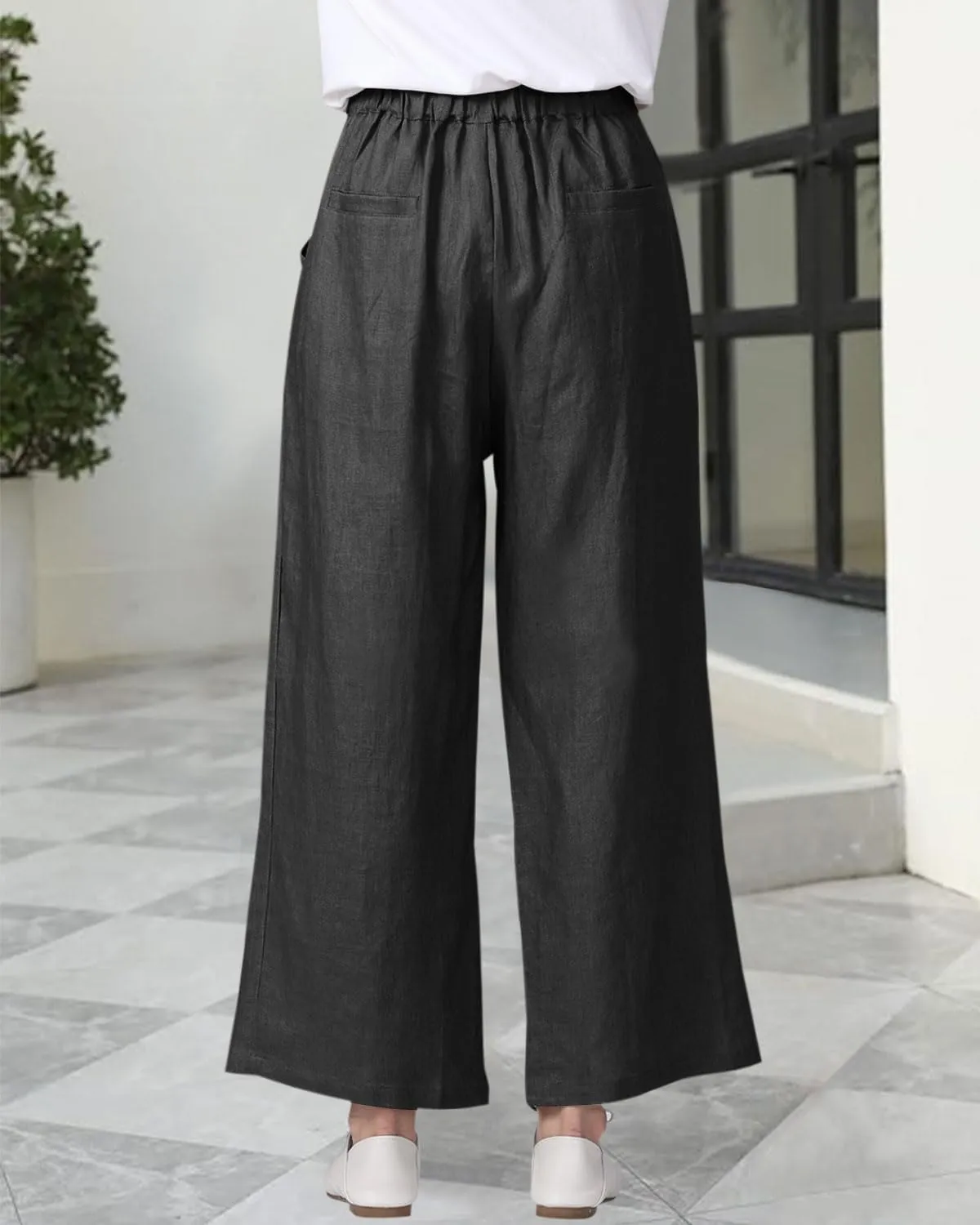 Women's 100% Linen Wide Leg Pants Summer Casual Cropped Palazzo Beach Pants Outfits 2025 Trendy