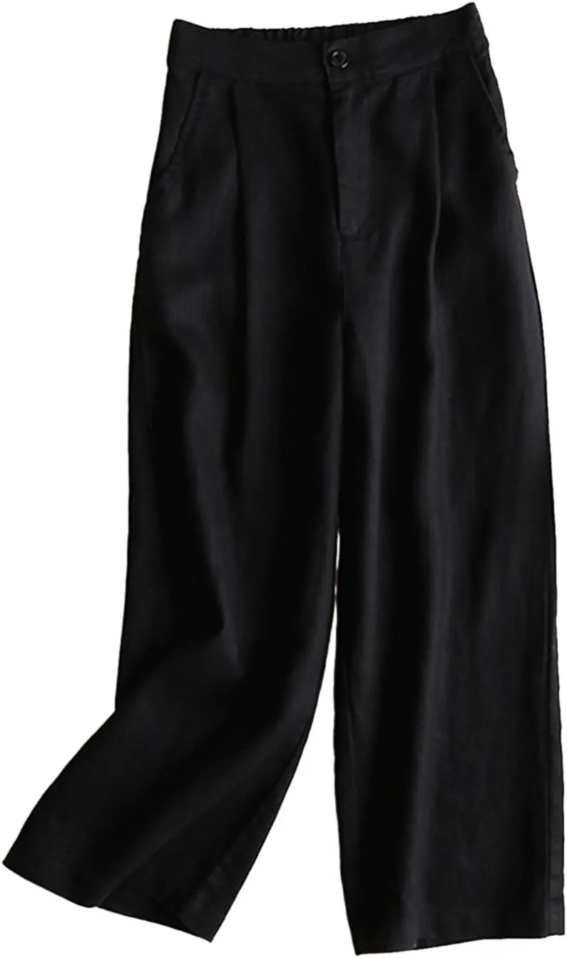 Women's 100% Linen Wide Leg Pants Summer Casual Cropped Palazzo Beach Pants Outfits 2025 Trendy