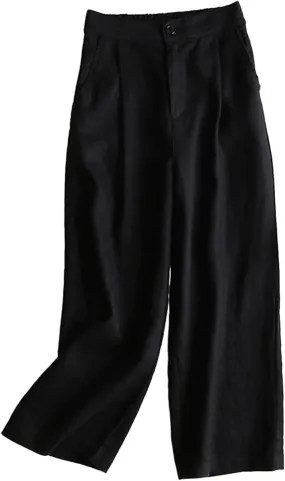 Women's 100% Linen Wide Leg Pants Summer Casual Cropped Palazzo Beach Pants Outfits 2025 Trendy
