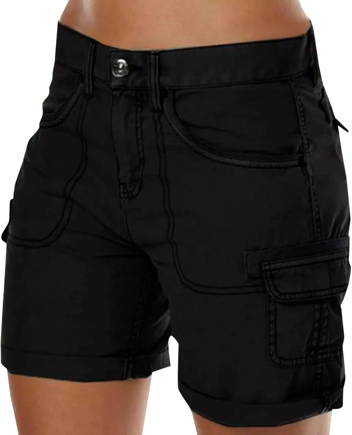 Women's Cargo Shorts Summer High Waisted Bermuda Shorts Casual Trendy Hiking Outfits Knee Length Pant with Pockets