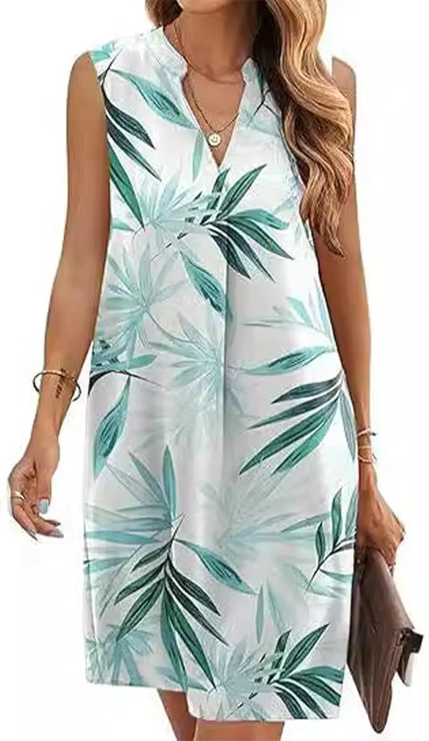 Womens Elegant Floral Print Sleeveless Tank Dresses 2025 Summer Casual V Neck Midi Shift Sundress Vacation Outfits