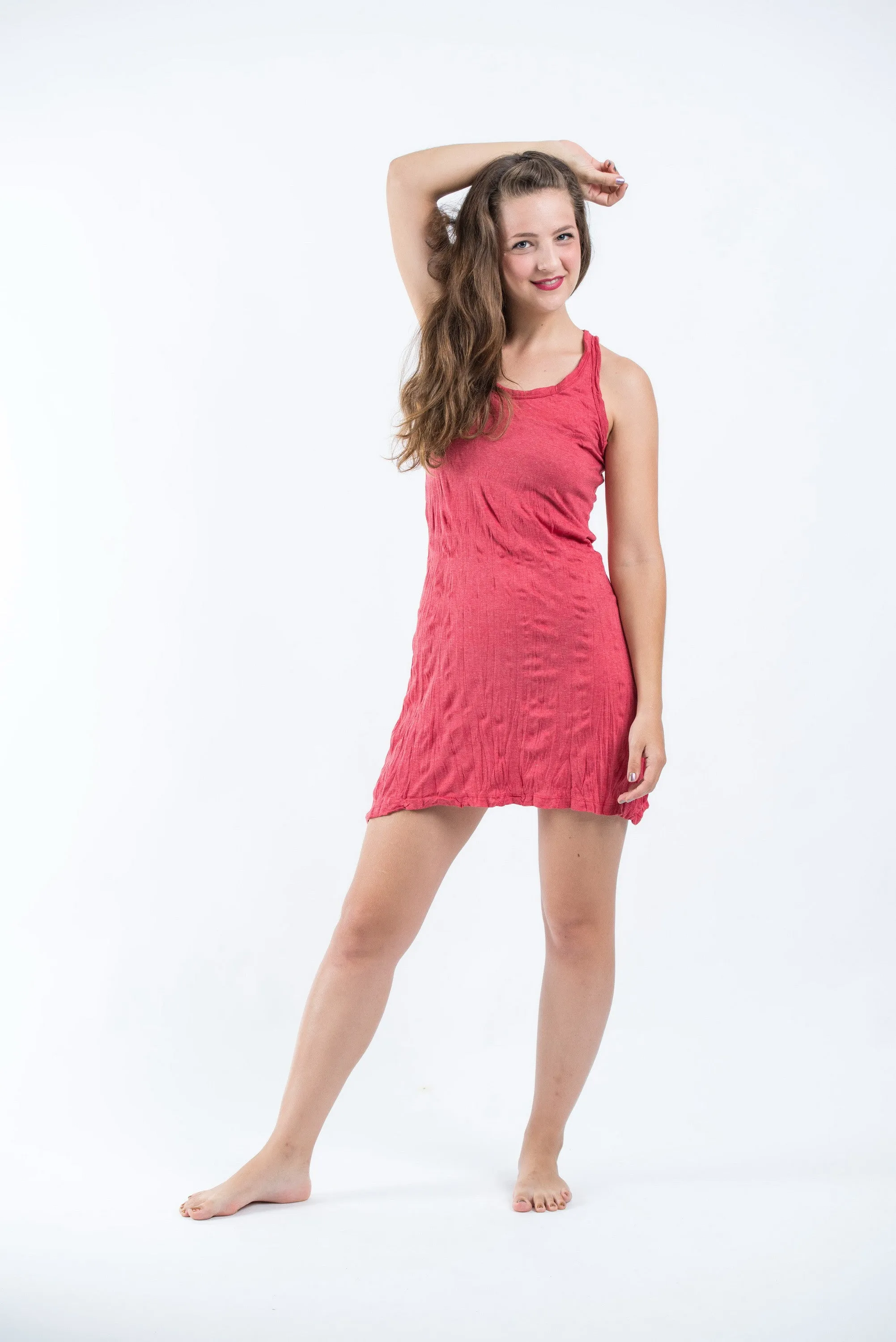 Womens Solid Color Tank Dress in Red