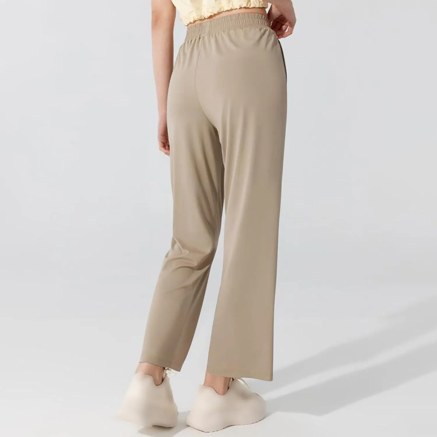 Womens Summer Athletic Pants Straight Leg Stretch Waisted Trousers with Pockets Breathable Loose Comfy Fitness Pant
