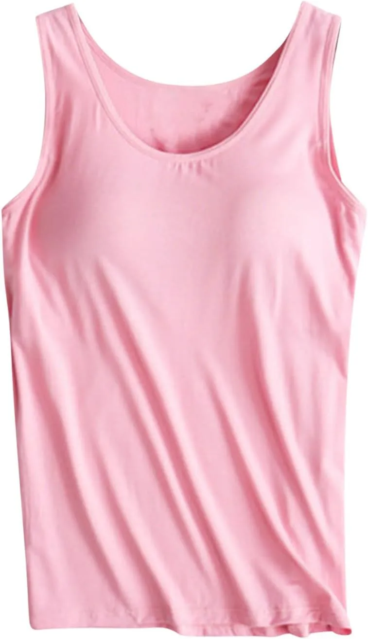 Womens Tank Tops with Built in Bra Crew Neck Sleeveless Basic Shirts Casual Workout Yoga Top Summer Soft Undershirt