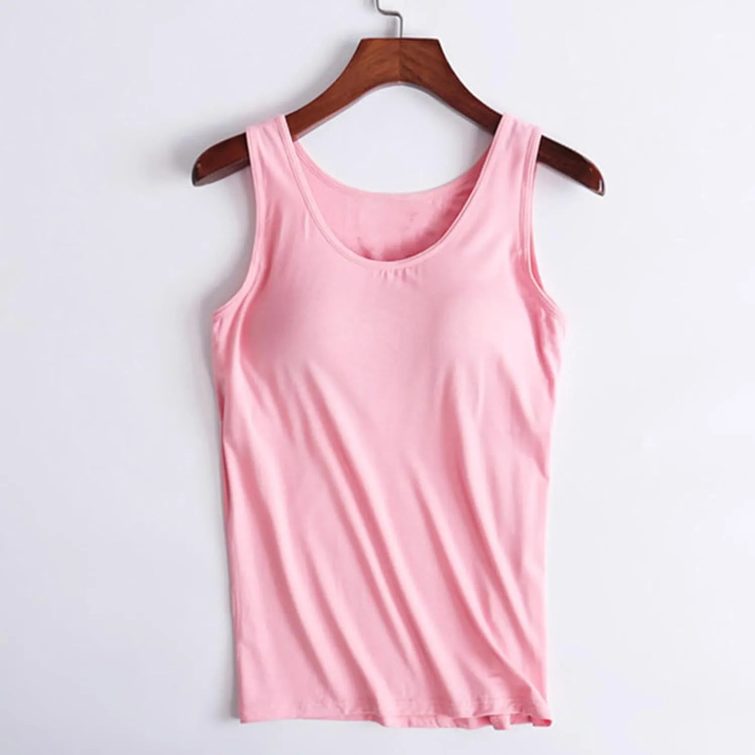 Womens Tank Tops with Built in Bra Crew Neck Sleeveless Basic Shirts Casual Workout Yoga Top Summer Soft Undershirt