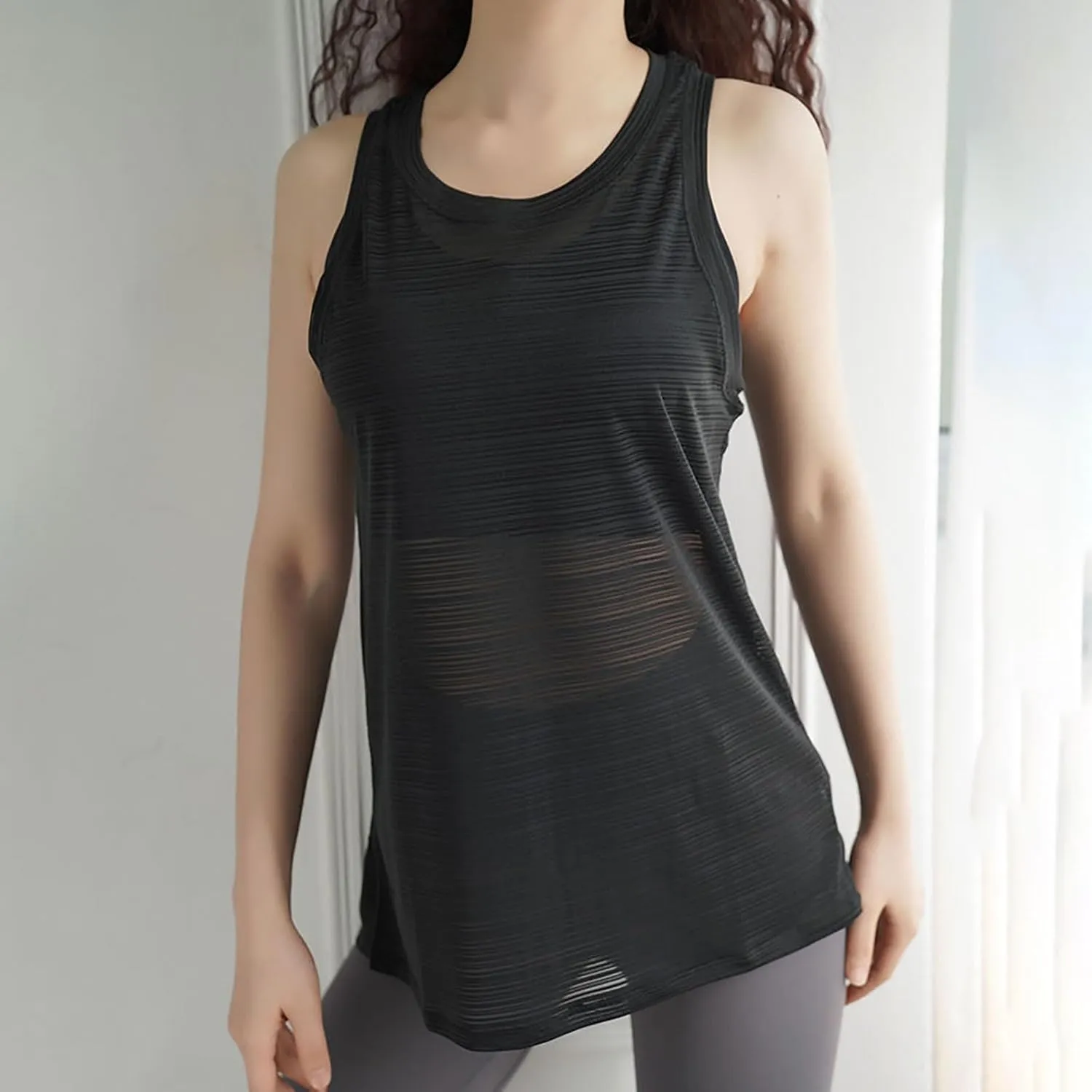 Workout Tank Tops for Women Summer Mesh Hollow Out Crew Neck Sleeveless Shirts Casual Fashion Yoga Quick Dry Blouse