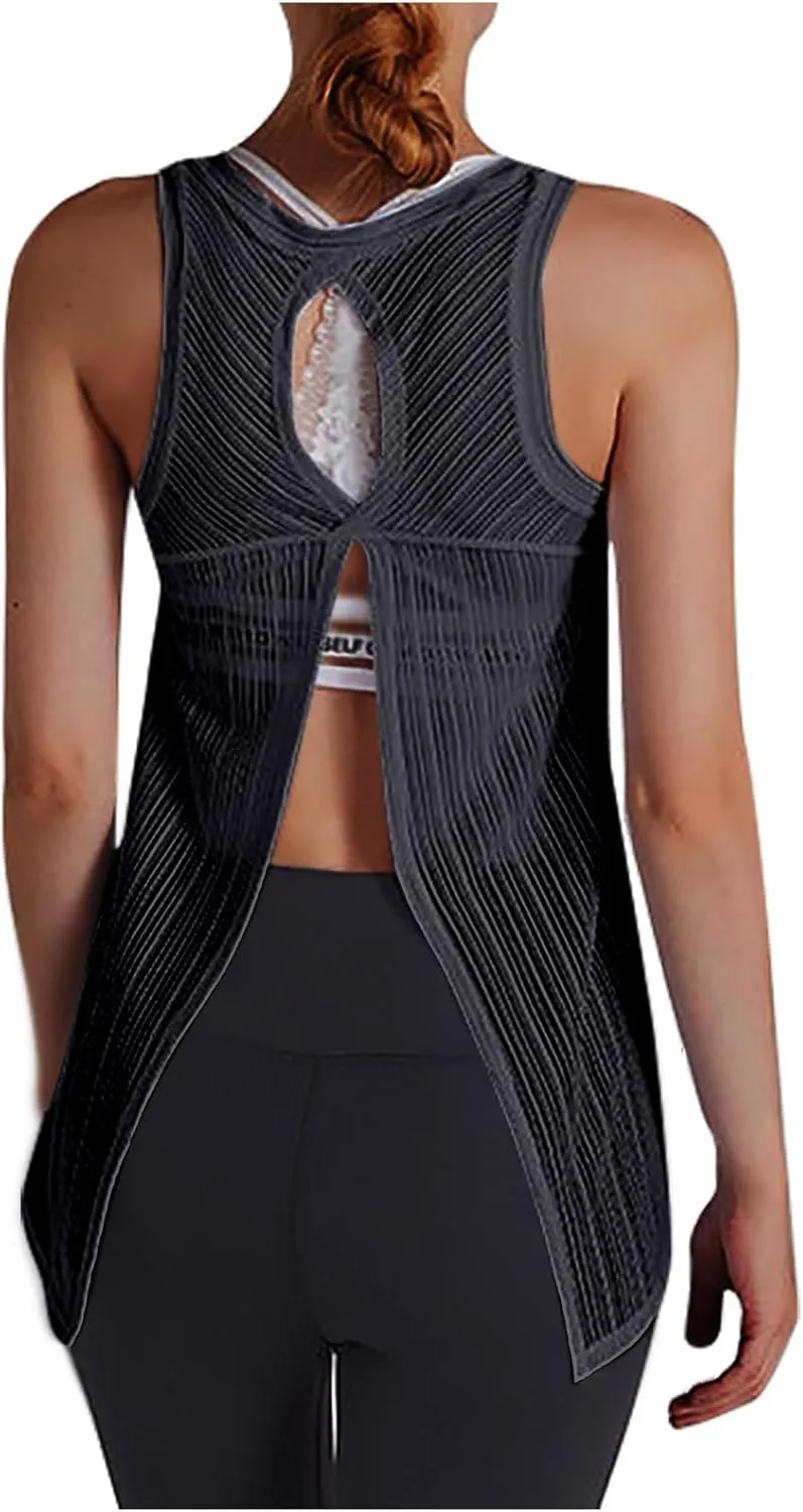 Workout Tank Tops for Women Summer Mesh Hollow Out Crew Neck Sleeveless Shirts Casual Fashion Yoga Quick Dry Blouse