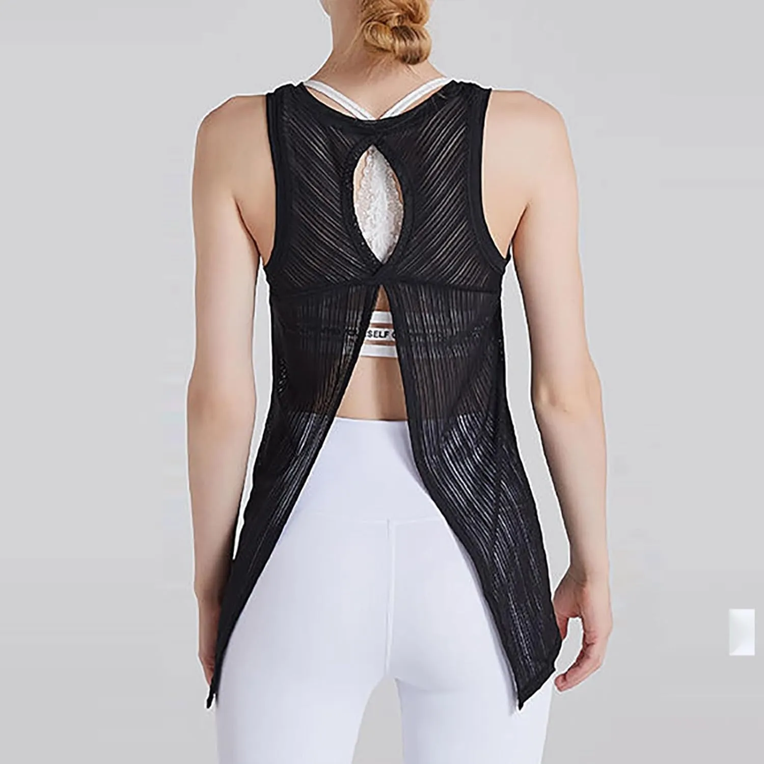 Workout Tank Tops for Women Summer Mesh Hollow Out Crew Neck Sleeveless Shirts Casual Fashion Yoga Quick Dry Blouse