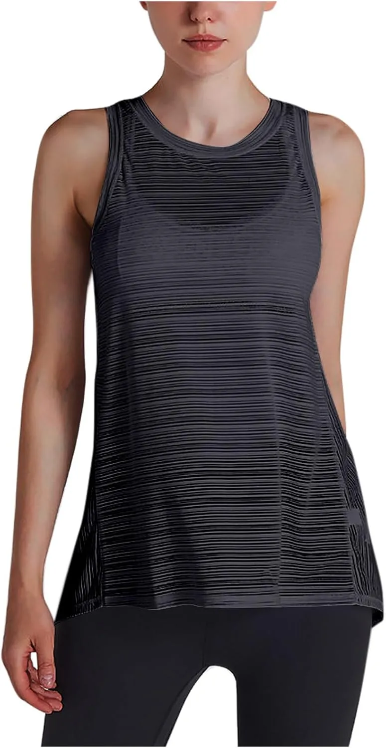 Workout Tank Tops for Women Summer Mesh Hollow Out Crew Neck Sleeveless Shirts Casual Fashion Yoga Quick Dry Blouse