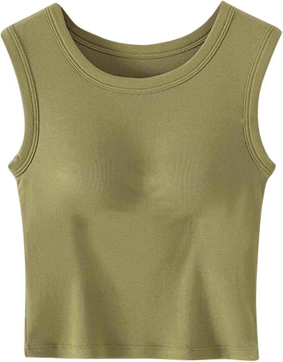 Workout Tank Tops for Women with Built in Bra, Slim Fit Crop Top, Basic Padded Camisole 2025 Summer Clothes